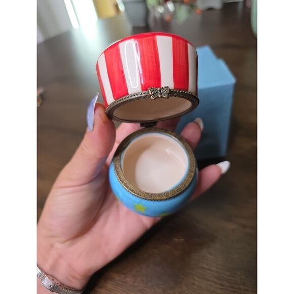 Vintage Uncle Sam USA Flag Top Hat Porcelain Hinged Trinket Box W/Star Trinket. - Picture 11 of 16